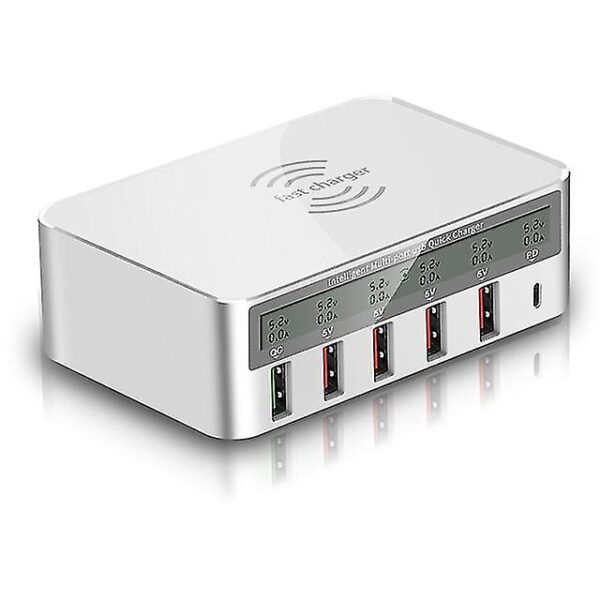 818PF Universal 100W 5x USB QC 3.0 and Type C PD Quick Charger Adapter Qi Wireless Charger Station