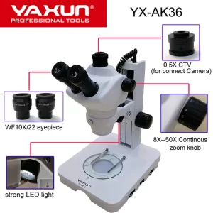 YAXUN YX-AK36 8X-50X Professional binocular stereo microscope