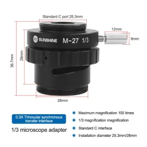 Sunshine M-27 SZM CTV 1 / 2 1 / 3 C-Mount Lens Adapter for Trinocular Stereo Microscope