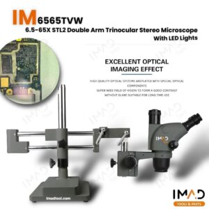 IM-6565TVW 6.5-65X STL2 Double Arm Trinocular Stereo Microscope With LED Lights