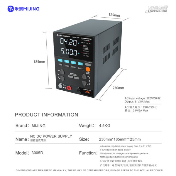 Mijing 3005D 31V / 5A Multifunctional High Precision Adjustable DC Stabilized Power Supply
