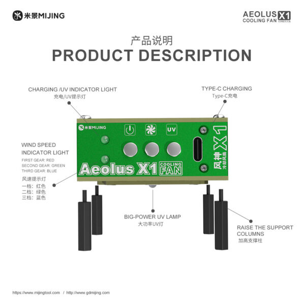 Mijing MJ-X1 Rechargeable 3-in-1 UV Curing / Smoke Exhaust / Cooling Fan