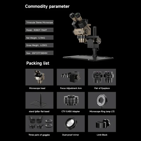 Mechanic Robot 7060T 7-60X Trinocular Microscope