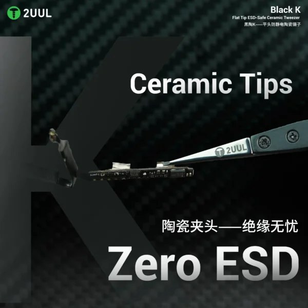 2UUL TW32 Black K Flat Tip ESD-Safe Ceramic Tweezer