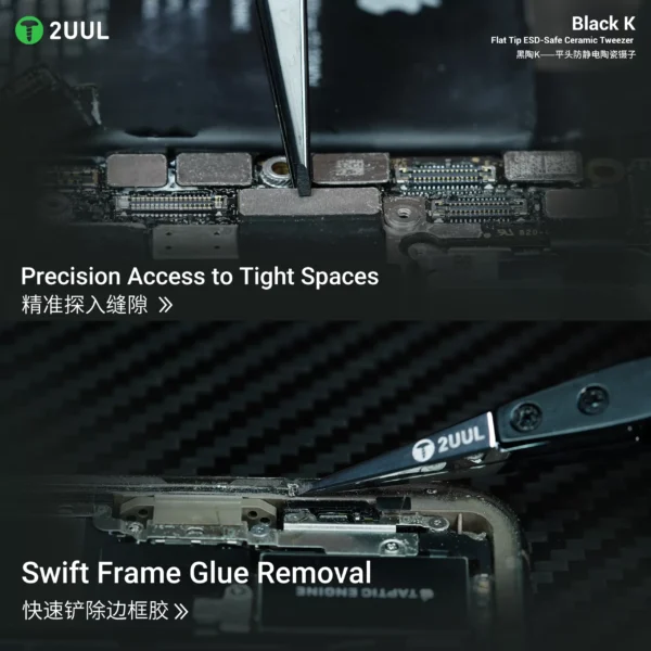 2UUL TW32 Black K Flat Tip ESD-Safe Ceramic Tweezer