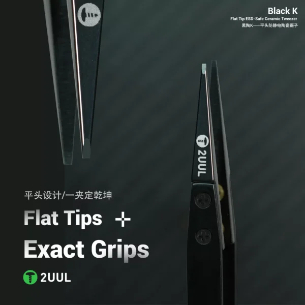 2UUL TW32 Black K Flat Tip ESD-Safe Ceramic Tweezer
