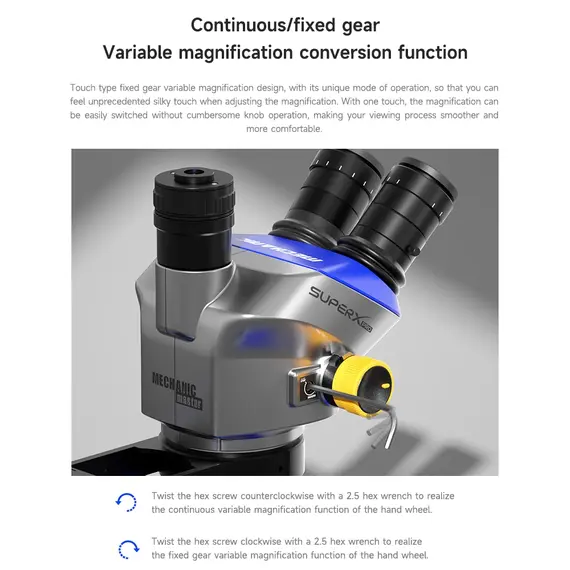 Mechanic Super X Pro-B11 6.5X-52X Continuous Zoom Trinocular Stereo Microscope