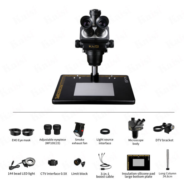He0d29281bca848dfb5e96d6e97a3e8d23 Kaisi S6 6.8X-68X 110mm Working Place Trinocular Microscope