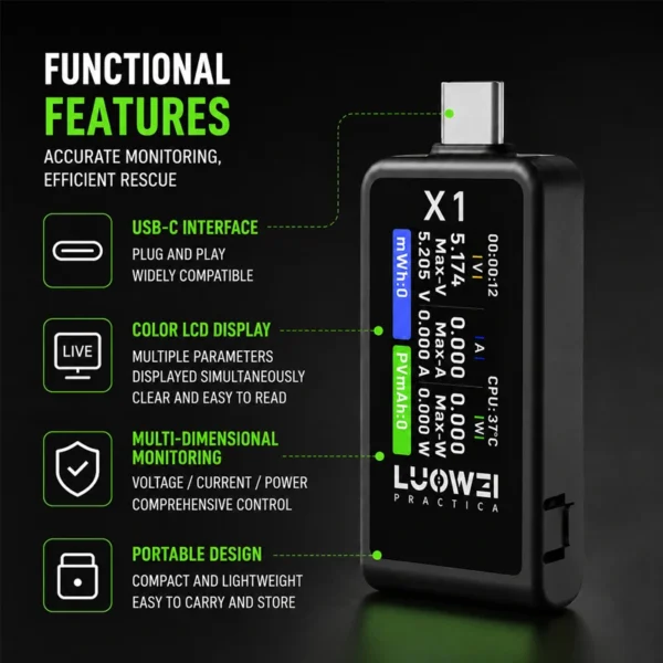 Luowei X1 Multifunction Digital Display USB-C Tester